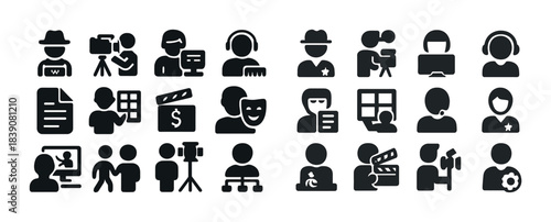 Media and arts icons set: film, music, photography, communication, entertainment