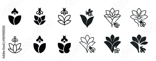 Collection of stylized floral and insect icon designs