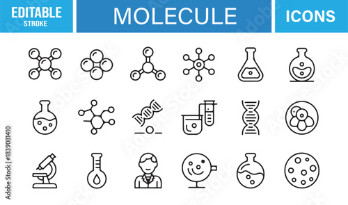 Clean Molecule Symbol Collection Including Chemical Structures, Microscopes, DNA, Labware, Cells, and Experiment Tools