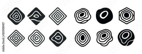 Abstract geometric patterns set with concentric designs and organic shapes