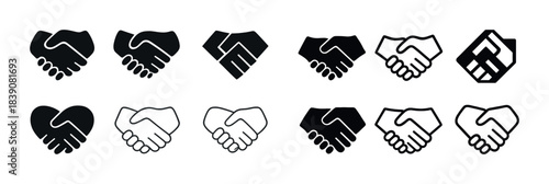 Diverse handshake icons set: designs displaying unity and collaboration