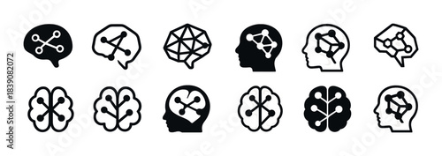 Abstract brain and communication icon set for technology and networking concepts