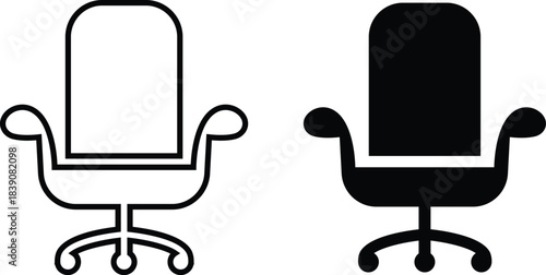 Furniture and chair icons set, collection of sofa, armchair, dining chair bar stool lounge seat, director chair table and seating symbols in solid and outline vector isolated on transparent background