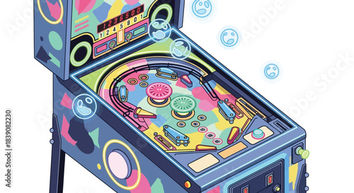 Colorful pinball machine illustration with vibrant design and engaging gameplay experience.