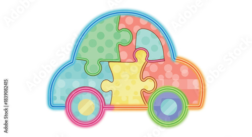Colorful puzzle car illustration for childrens educational activities and games.