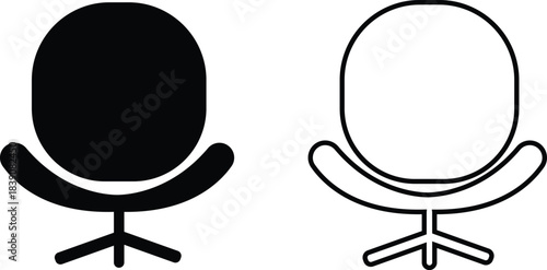 Furniture and chair icons set, collection of sofa, armchair, dining chair bar stool lounge seat, director chair table and seating symbols in solid and outline vector isolated on transparent background