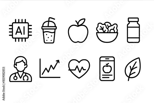 Health and nutrition line icon set. Fitness, wellness, diet icons linear collection