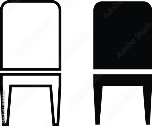 Furniture and chair icons set, collection of sofa, armchair, dining chair bar stool lounge seat, director chair table and seating symbols in solid and outline vector isolated on transparent background