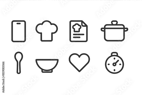 Cooking, kitchen outline icon set. Chef, recipe tools line icons collection