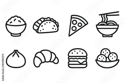 Food and cuisine line icon set. Simple outline icons collection of popular dishes