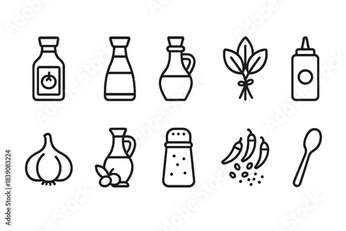 Cooking and kitchen outline icon set. Culinary tools and ingredients line art collection