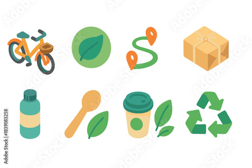 Eco-friendly recycling icon set with sustainable 3d design for environment awareness