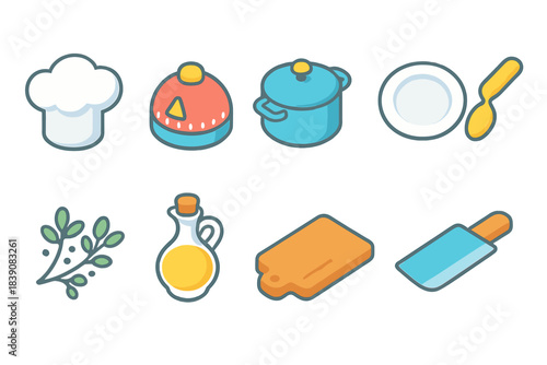 Kitchen and cooking outline icon set. Culinary, utensils, ingredients line design.
