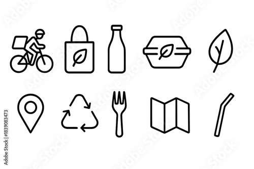 Eco-friendly lifestyle outline icon set. Sustainability, recycling, nature icons collection