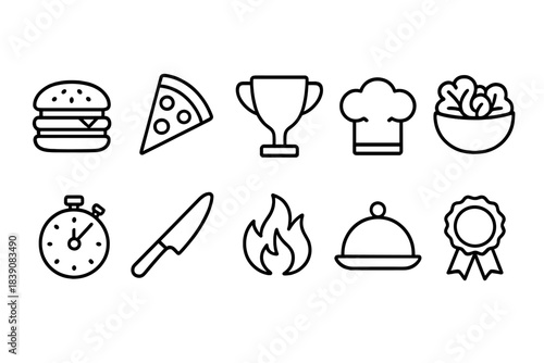 Culinary, cooking outline icon set. Food, cuisine, kitchen tools icons outline collection