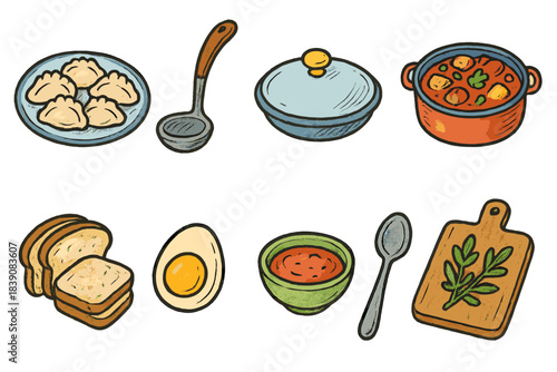 Food and cooking flat icon set. Culinary, kitchen utensils icons flat collection.