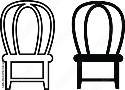 Furniture and chair icons set, collection of sofa, armchair, dining chair bar stool lounge seat, director chair table and seating symbols in solid and outline vector isolated on transparent background