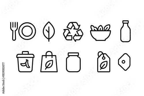 Eco-friendly, sustainable outline icon set. Recycle, nature, green lifestyle symbols collection