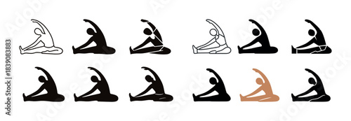 Diverse yoga silhouettes set in seated stretching pose