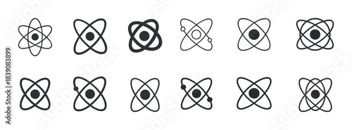 Collection of atomic orbit icons in black and white