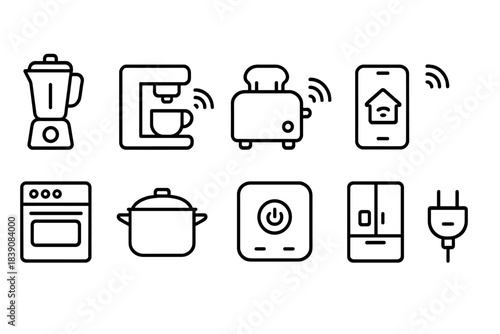 Kitchen appliances outline icon set. Smart home, cooking, electronics icon collection.