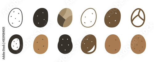 Assorted geometric potato illustration set with varied patterns and colors