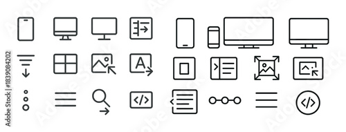 Minimalist computer and smartphone icon set for user interface design