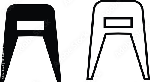 Furniture and chair icons set, collection of sofa, armchair, dining chair bar stool lounge seat, director chair table and seating symbols in solid and outline vector isolated on transparent background