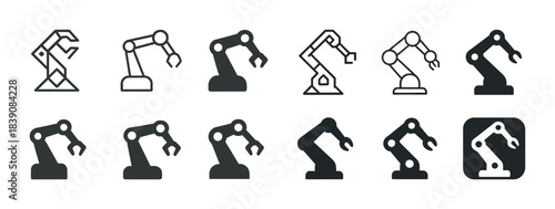 Various robotic arm icons collection in black and white