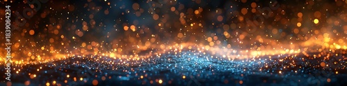Panoramic View of Fiery Particles Floating in a Dark, Magical Atmosphere