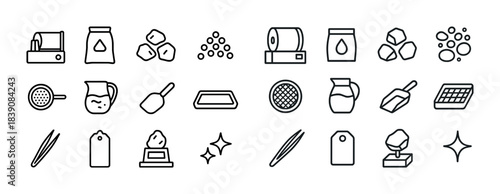 Simple line icons of kitchen tools and ingredients