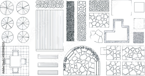 Collection of Landscape and Garden Design Elements Vector Symbols Plan View