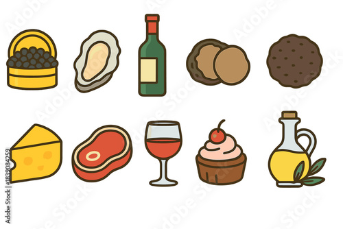 Gourmet food icon set. Culinary, cuisine icons outline collection