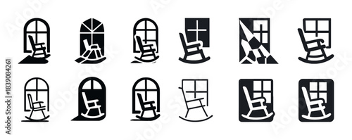 Rocking chair silhouettes in various window styles illustration