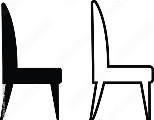 Furniture and chair icons set, collection of sofa, armchair, dining chair bar stool lounge seat, director chair table and seating symbols in solid and outline vector isolated on transparent background