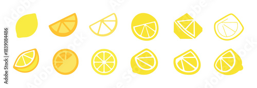 Various stylized lemon icons in different shapes and angles