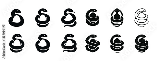 Collection of snake icons in various artistic designs