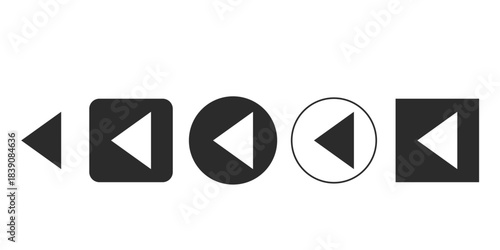 Vector pack of previous track media player controls | UI/UX navigation back button icon set in different styles | Flat design left arrow icons for web and mobile interface | Collection of rewind 
