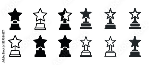Set of star trophy icons in black and white illustration