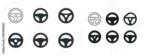 Set of steering wheel icons in various styles and designs