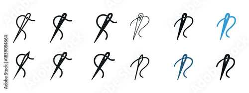 Set of abstract sewing needle and thread icons