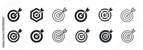 Set of target icons with arrows showing precision and success