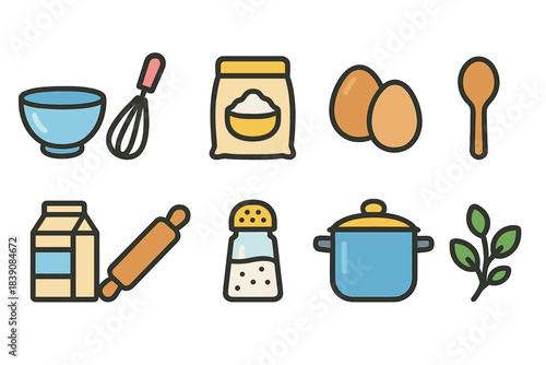 Cooking essentials icon set. Kitchen, cooking tools flat icon collection