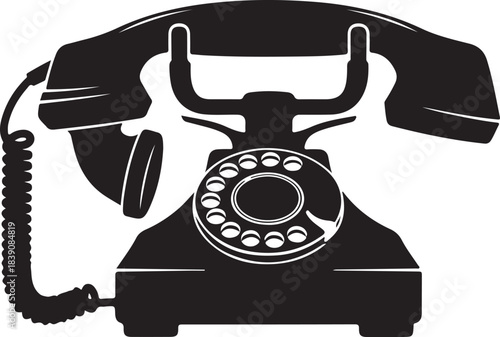 Classic vintage retro rotary dial telephone black silhouette isolated vector illustration design