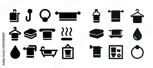 Set of various towel rack icons in black and white