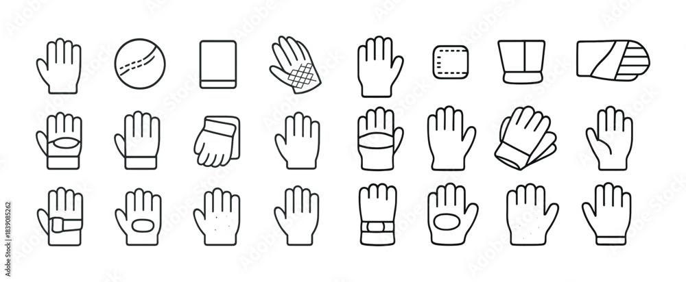 Fototapeta premium Collection of various glove icons in simple outline style