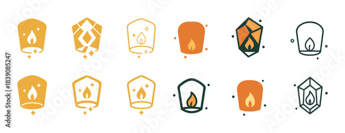 Collection of decorative lantern icons with stylized flame designs