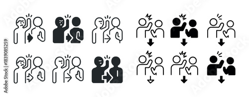 Vector icons of social dynamics: whispering, fighting, and arguing illustrations