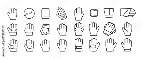 Collection of various glove icons in simple outline style