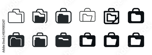 Collection of folder and briefcase icons in black and white designs
